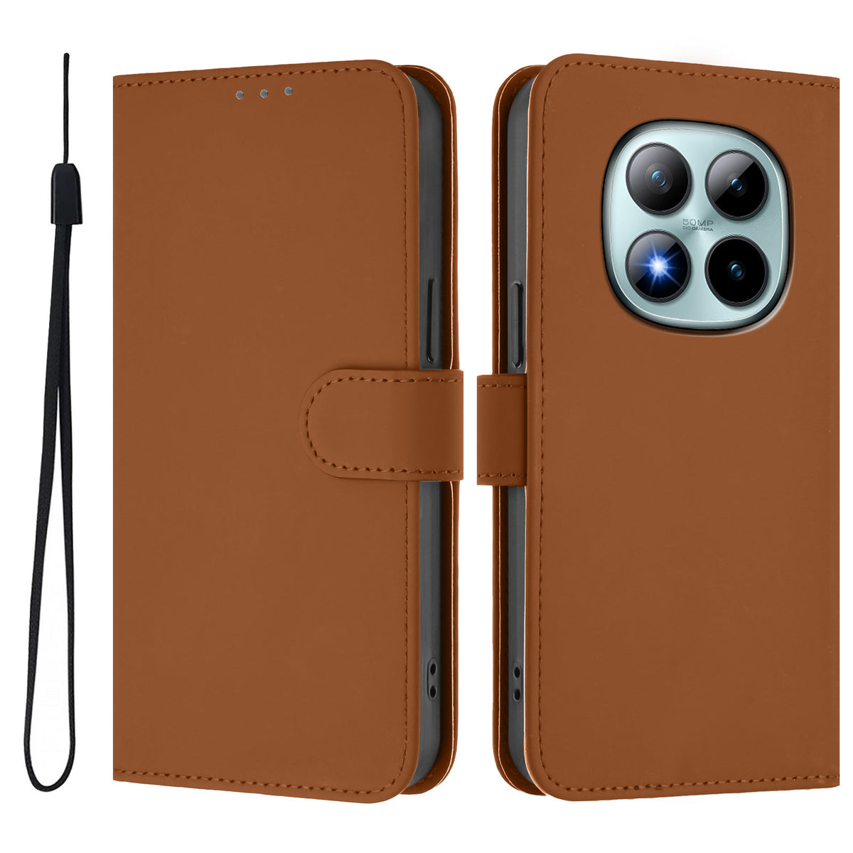 For Xiaomi Poco M8 Pro 5G / Redmi Note 15 Pro+ 5G (Global) Case Solid Color Wallet Leather Phone Cover with Strap