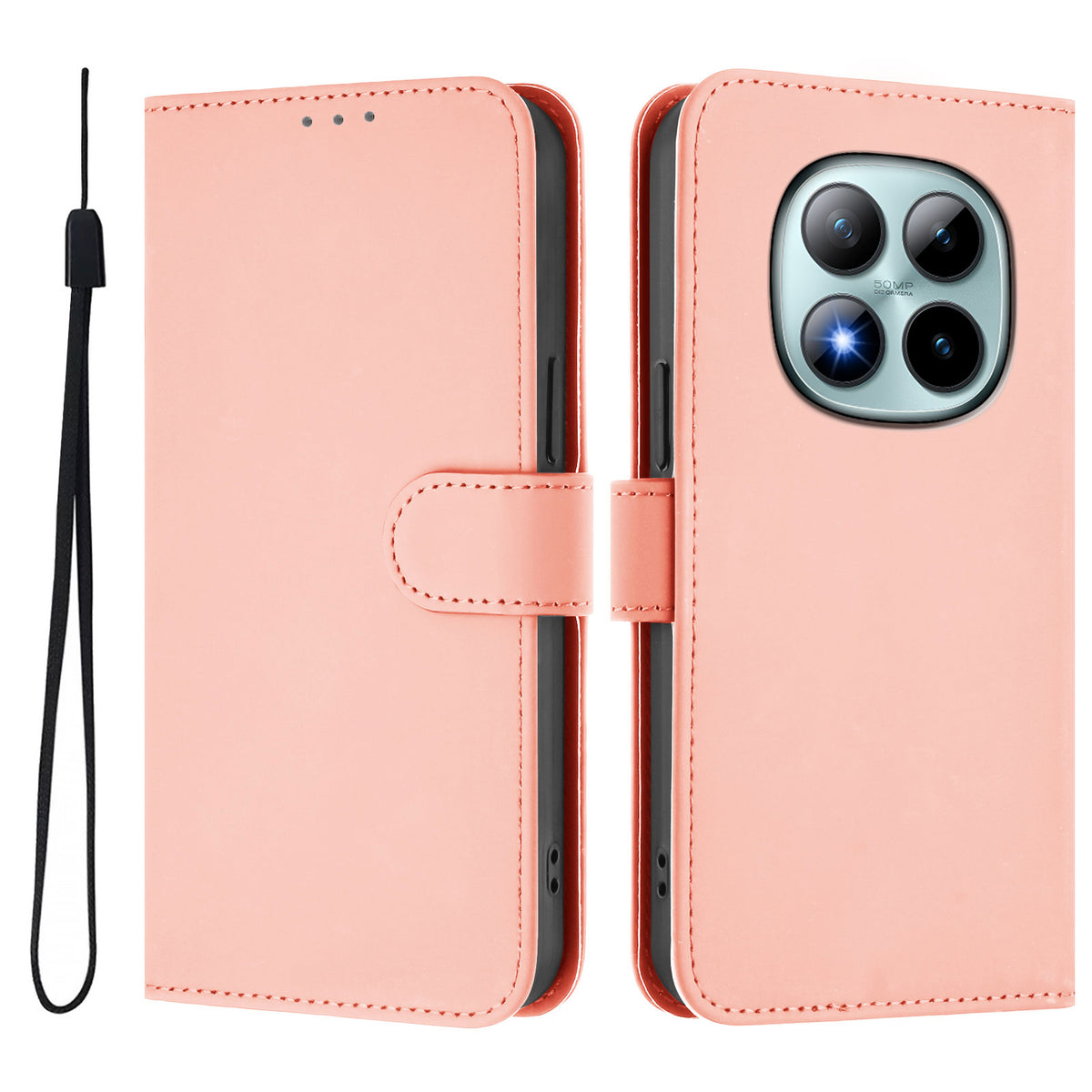 For Xiaomi Poco M8 Pro 5G / Redmi Note 15 Pro+ 5G (Global) Case Solid Color Wallet Leather Phone Cover with Strap