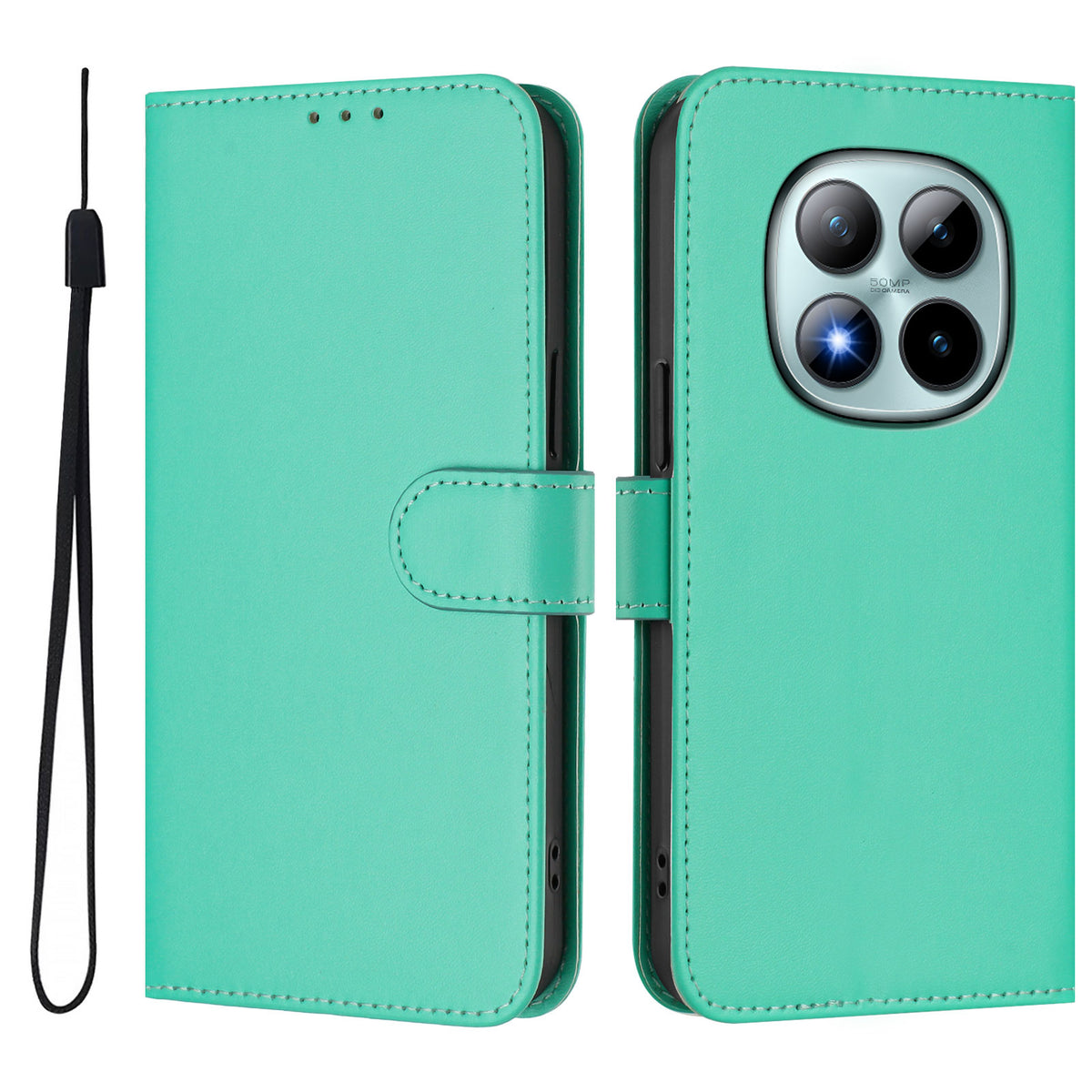 For Xiaomi Poco M8 Pro 5G / Redmi Note 15 Pro+ 5G (Global) Case Solid Color Wallet Leather Phone Cover with Strap