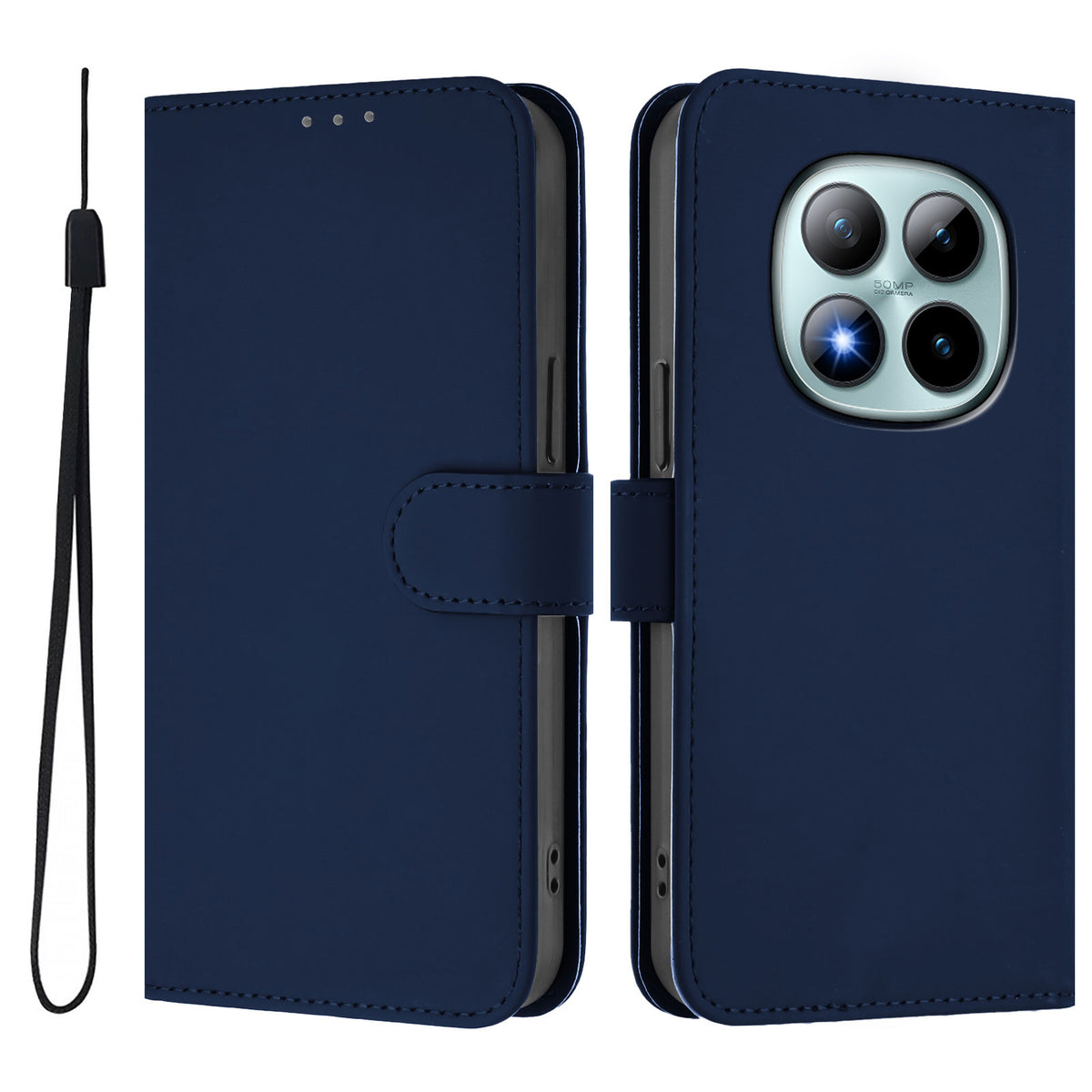 For Xiaomi Poco M8 Pro 5G / Redmi Note 15 Pro+ 5G (Global) Case Solid Color Wallet Leather Phone Cover with Strap