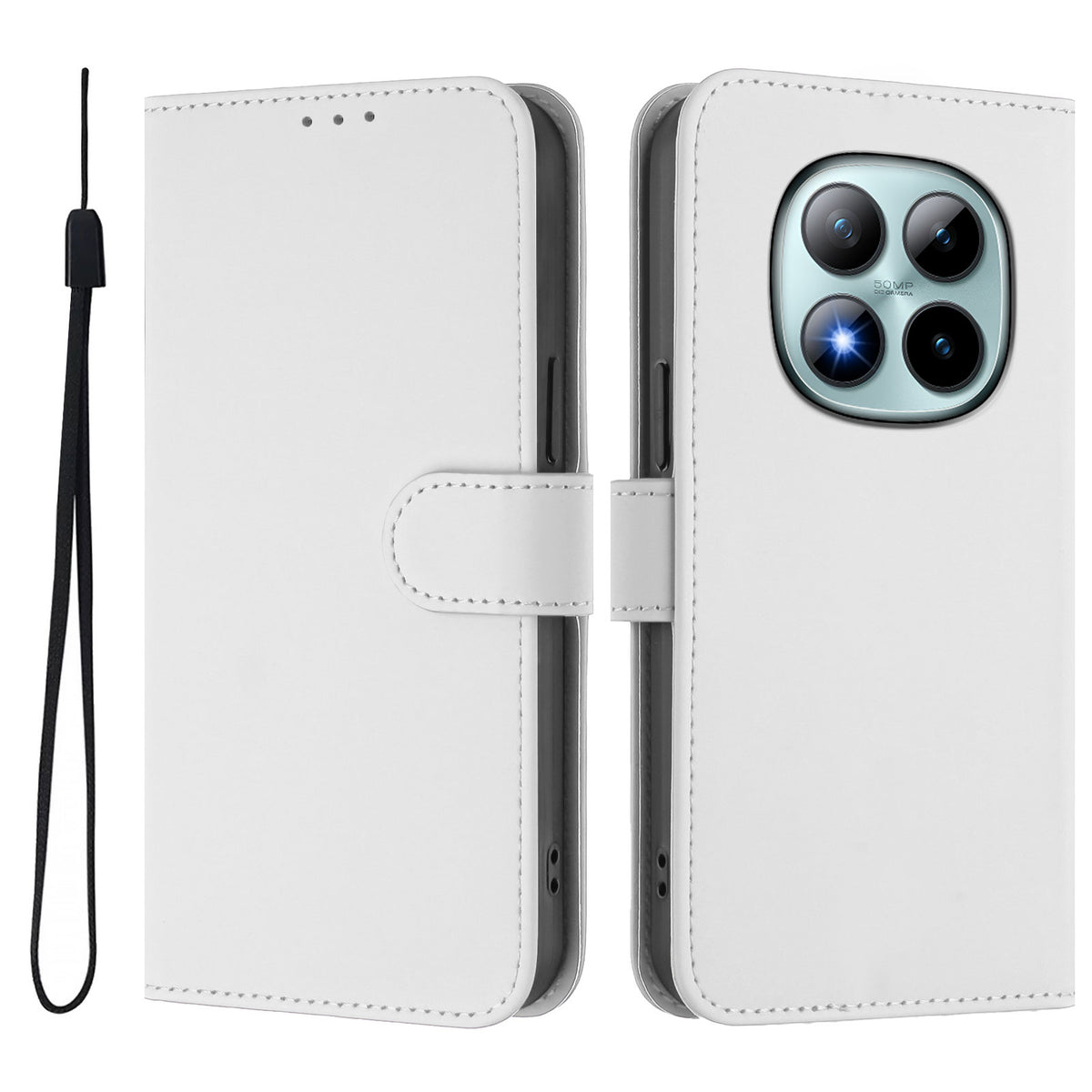 For Xiaomi Poco M8 Pro 5G / Redmi Note 15 Pro+ 5G (Global) Case Solid Color Wallet Leather Phone Cover with Strap