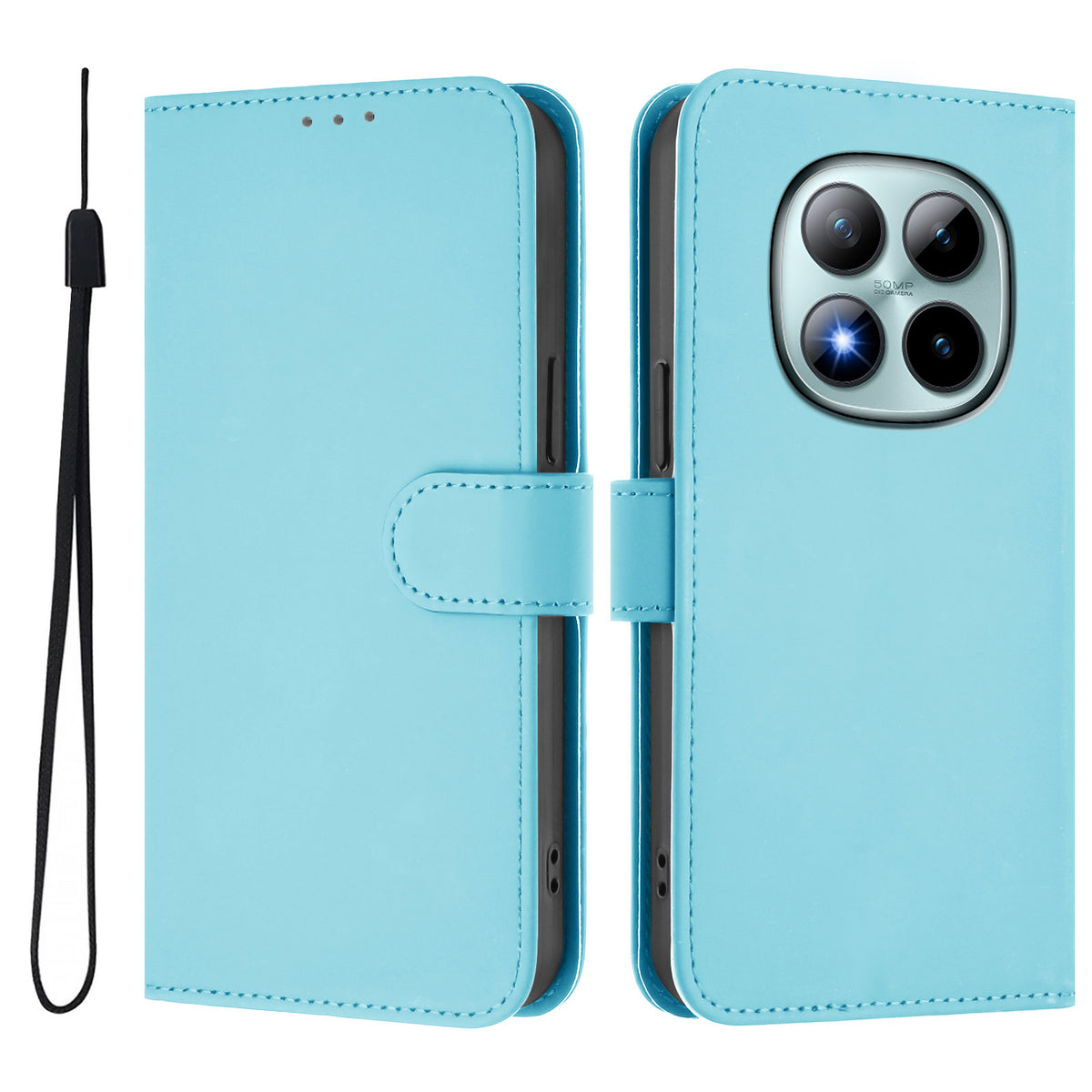 For Xiaomi Poco M8 Pro 5G / Redmi Note 15 Pro+ 5G (Global) Case Solid Color Wallet Leather Phone Cover with Strap