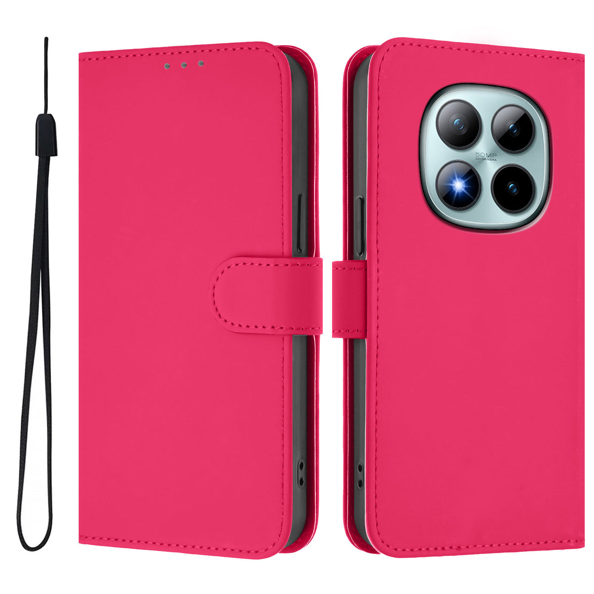 For Xiaomi Poco M8 Pro 5G / Redmi Note 15 Pro+ 5G (Global) Case Solid Color Wallet Leather Phone Cover with Strap