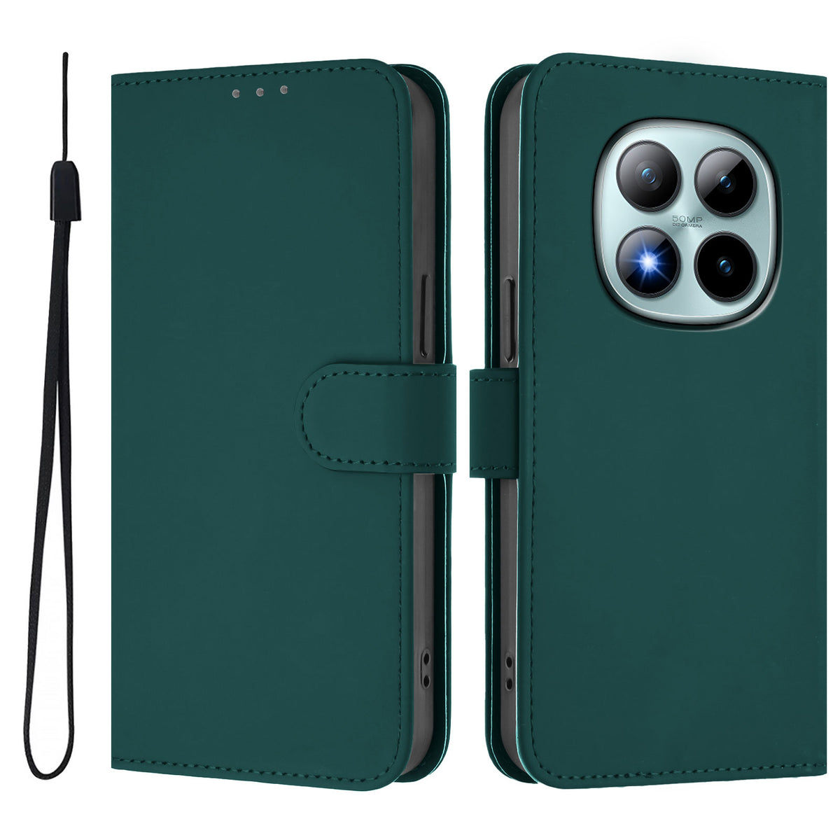 For Xiaomi Poco M8 Pro 5G / Redmi Note 15 Pro+ 5G (Global) Case Solid Color Wallet Leather Phone Cover with Strap