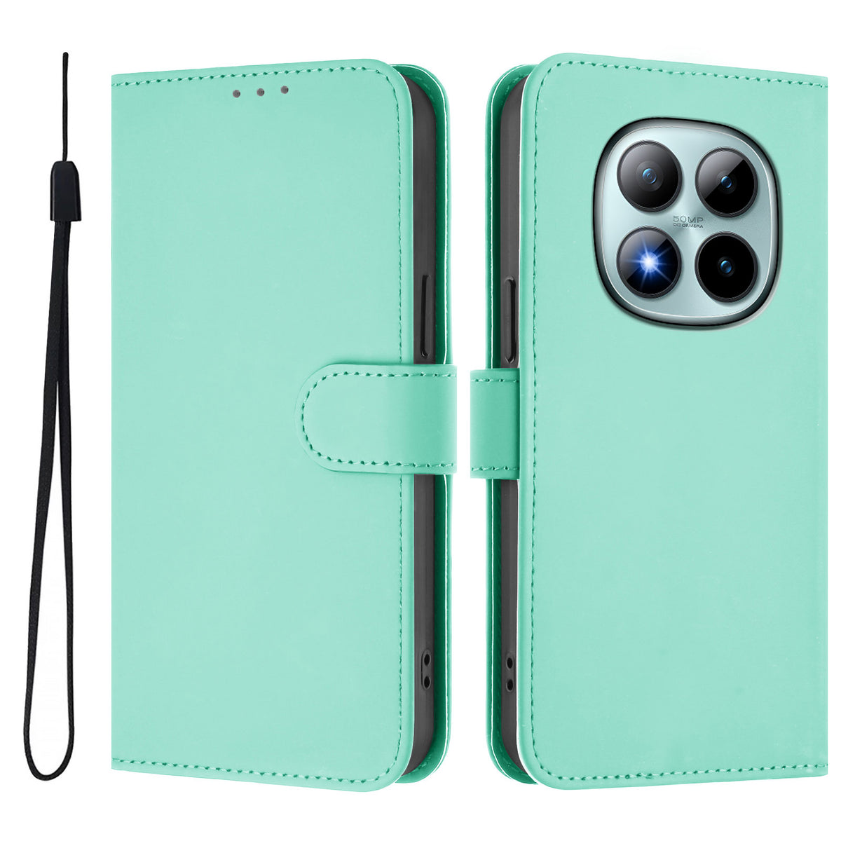 For Xiaomi Poco M8 Pro 5G / Redmi Note 15 Pro+ 5G (Global) Case Solid Color Wallet Leather Phone Cover with Strap