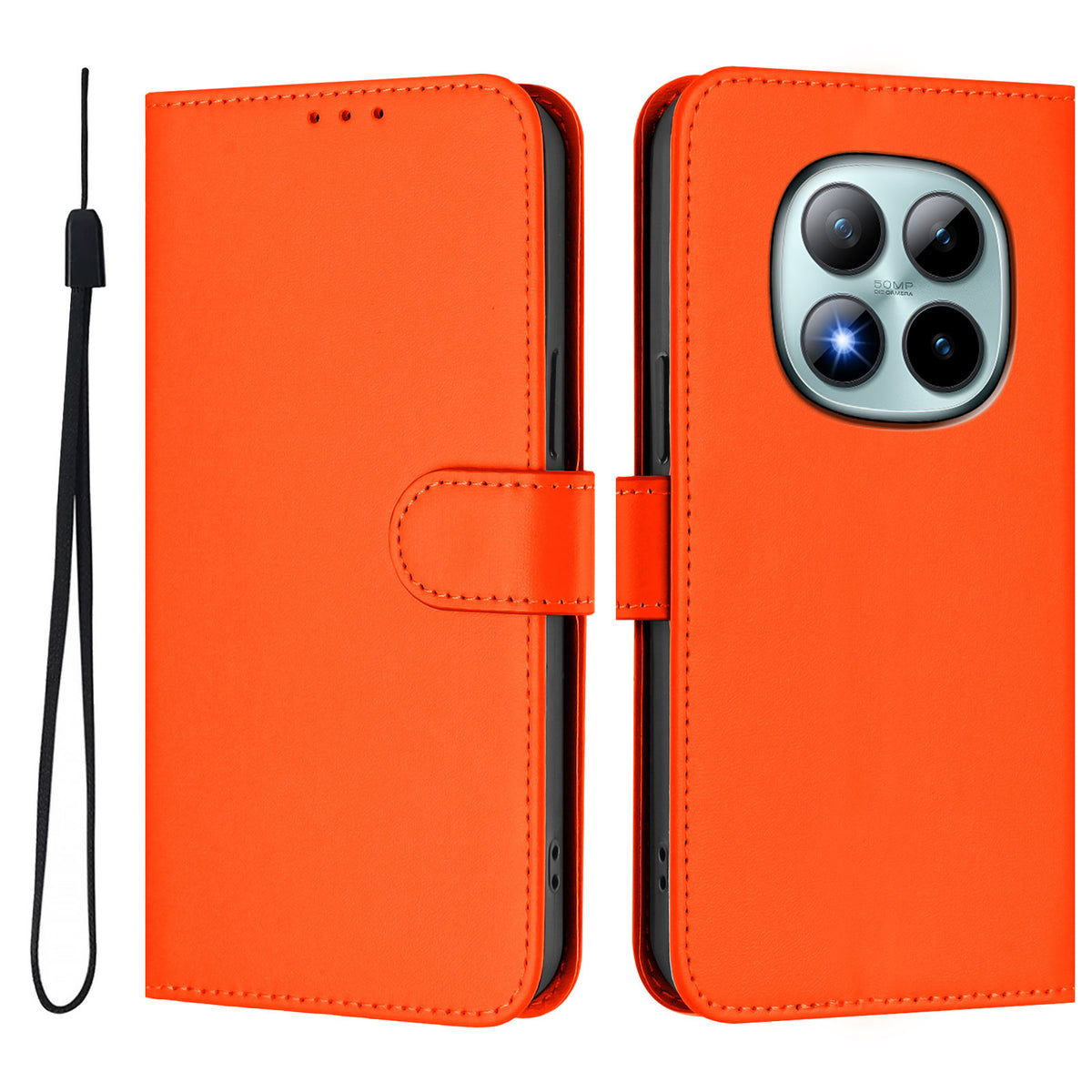 For Xiaomi Poco M8 Pro 5G / Redmi Note 15 Pro+ 5G (Global) Case Solid Color Wallet Leather Phone Cover with Strap