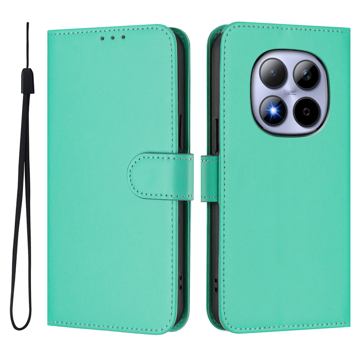 For Xiaomi Redmi Note 15 Pro 5G (Global) Case Solid Color Wallet Leather Phone Cover with Strap