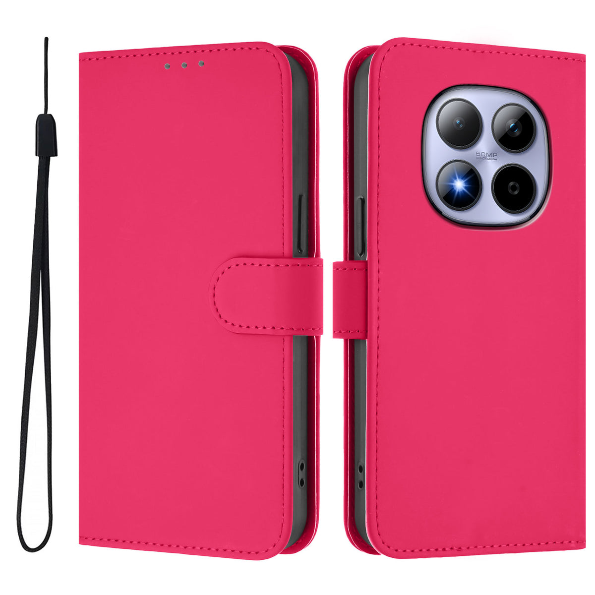 For Xiaomi Redmi Note 15 Pro 5G (Global) Case Solid Color Wallet Leather Phone Cover with Strap