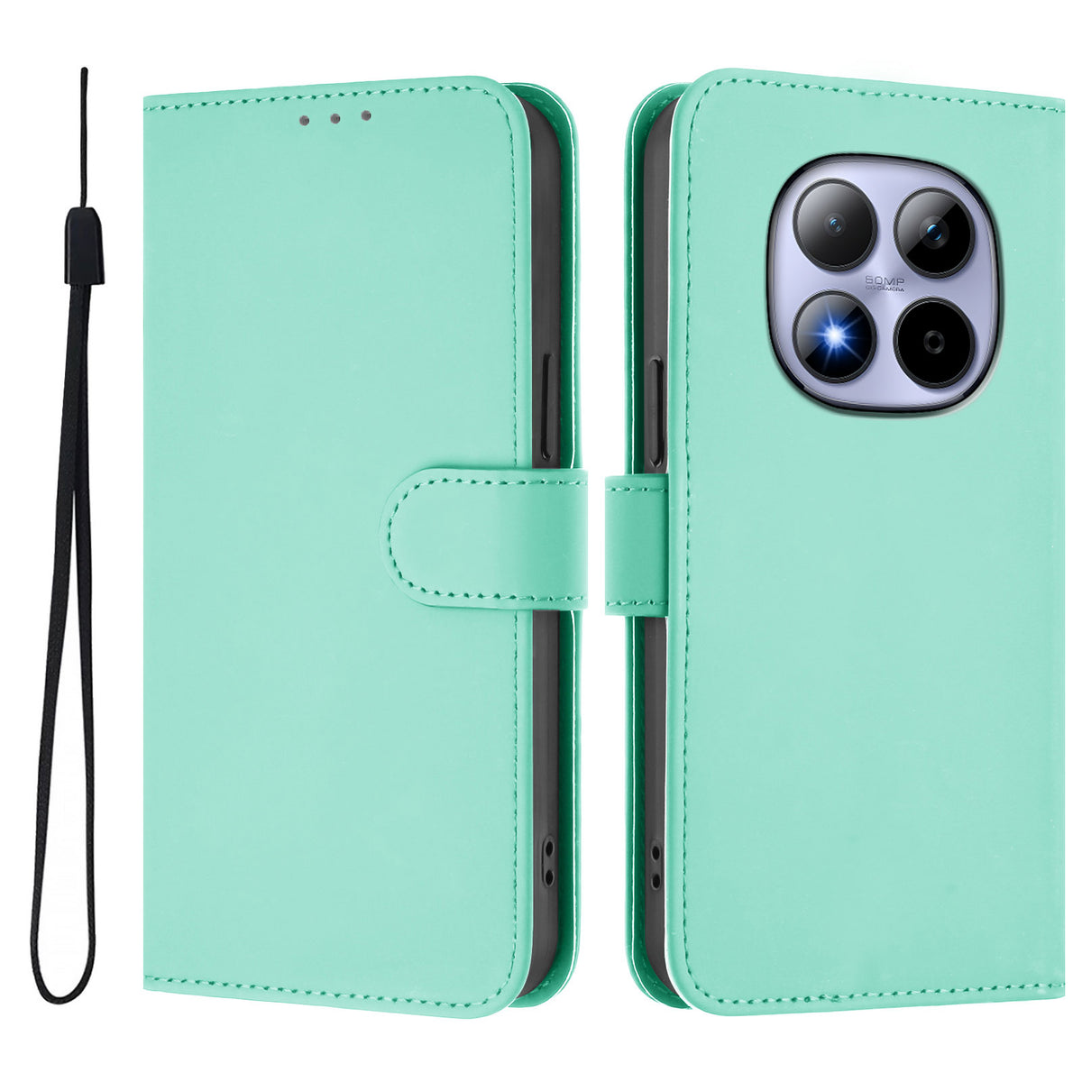 For Xiaomi Redmi Note 15 Pro 5G (Global) Case Solid Color Wallet Leather Phone Cover with Strap