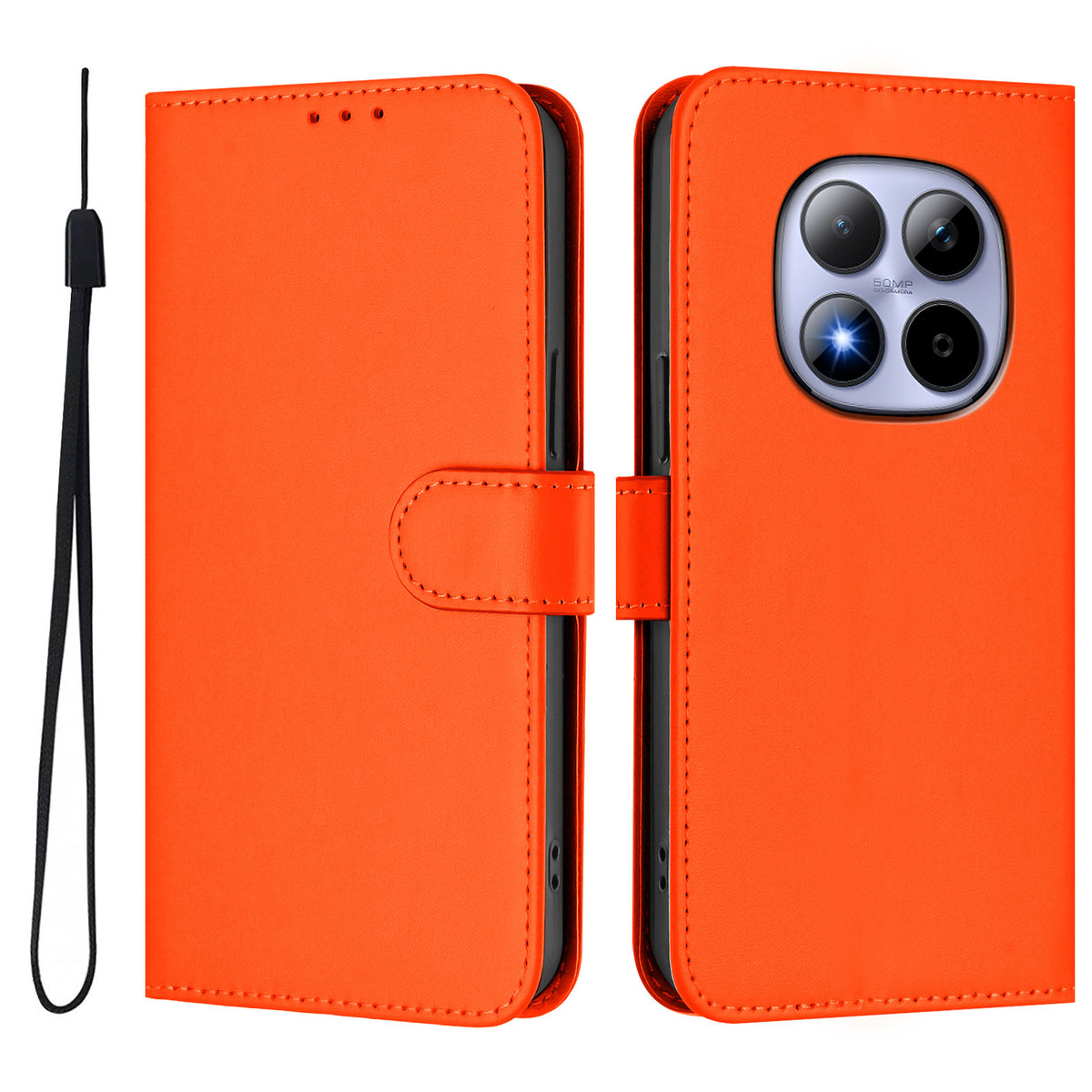 For Xiaomi Redmi Note 15 Pro 5G (Global) Case Solid Color Wallet Leather Phone Cover with Strap