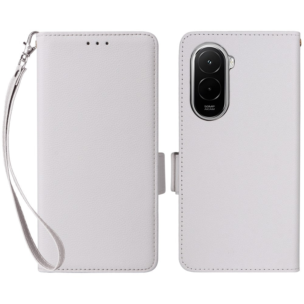 For Xiaomi Poco M7 Plus 5G / Poco M7 4G (169mm) Case Litchi Texture Wallet Leather Phone Cover with Wrist Strap