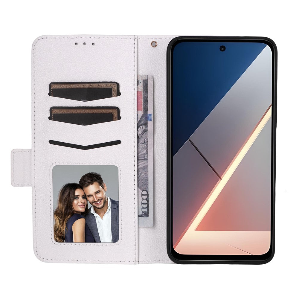 For Xiaomi Poco M7 Plus 5G / Poco M7 4G (169mm) Case Litchi Texture Wallet Leather Phone Cover with Wrist Strap