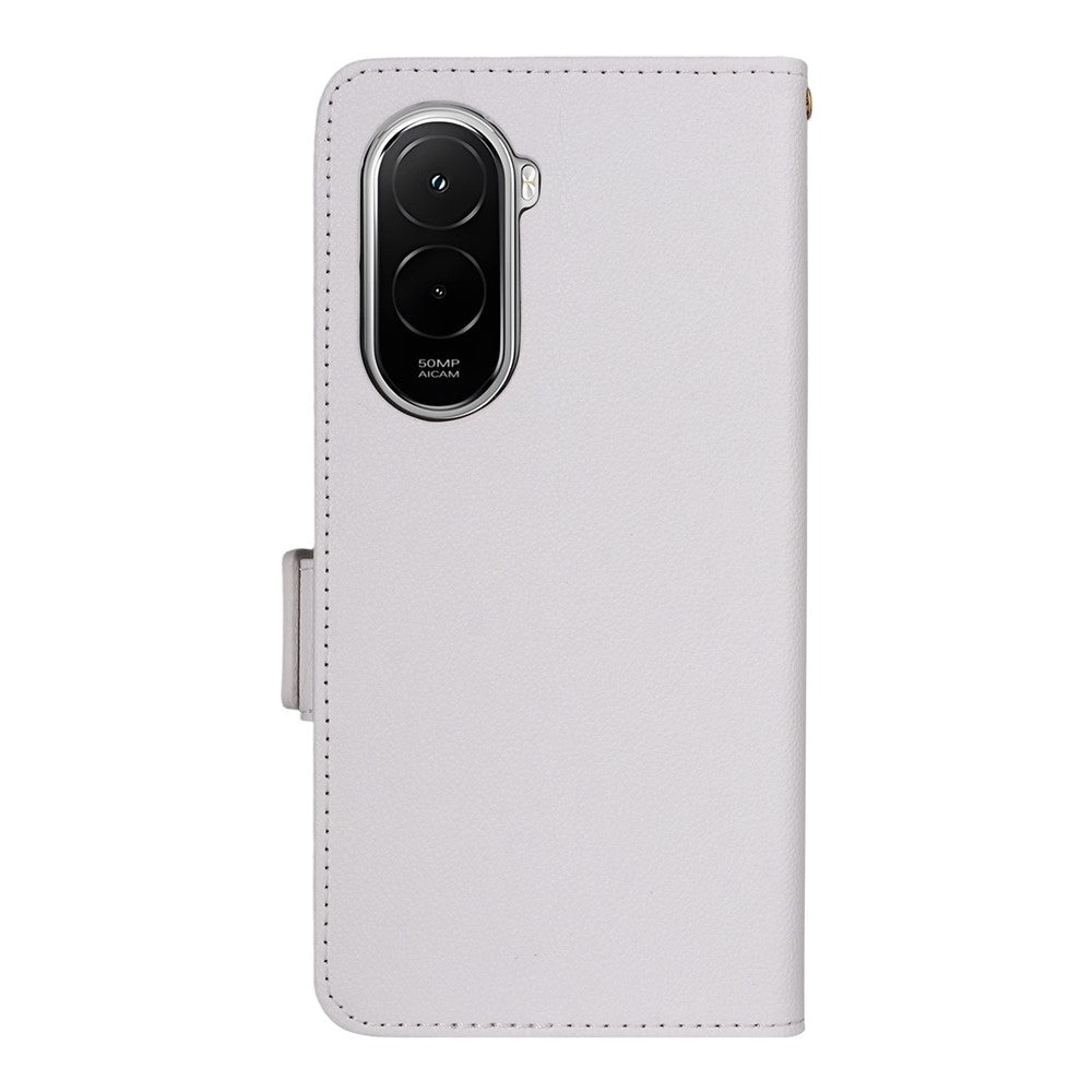 For Xiaomi Poco M7 Plus 5G / Poco M7 4G (169mm) Case Litchi Texture Wallet Leather Phone Cover with Wrist Strap