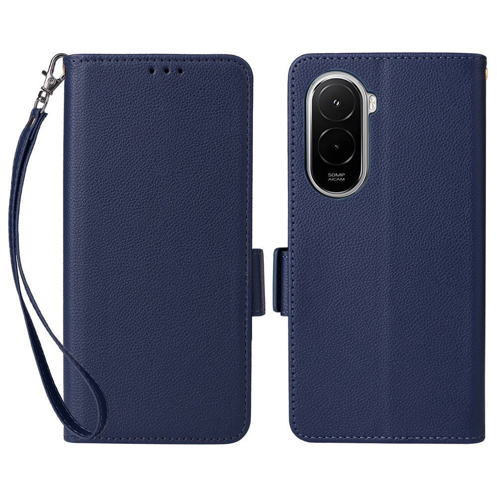For Xiaomi Poco M7 Plus 5G / Poco M7 4G (169mm) Case Litchi Texture Wallet Leather Phone Cover with Wrist Strap