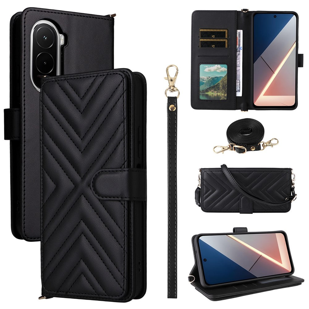 For Xiaomi Poco M7 Plus 5G / Poco M7 4G (169mm) Case with Shoulder  /  Wrist Strap Leather Phone Cover Stand Wallet