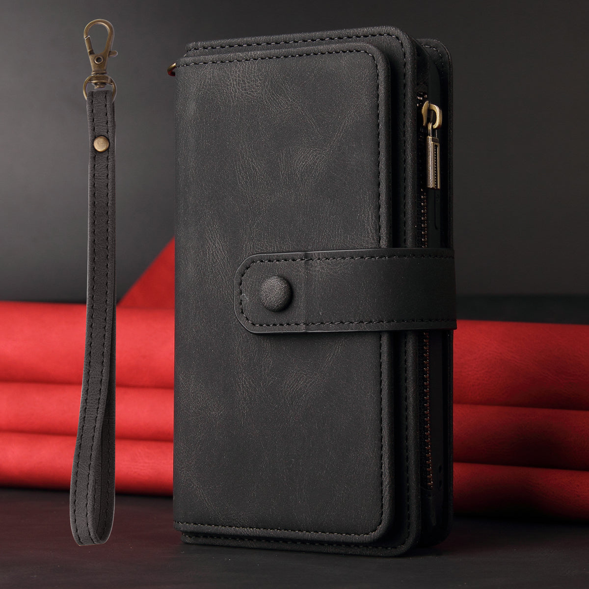 For Xiaomi Poco M7 Pro 5G / Xiaomi Redmi Note 14 5G Zipper Wallet Case with 15 Card Slots and Strap Leather Phone Cover