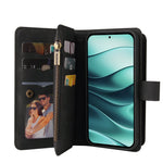 For Xiaomi Poco M7 Pro 5G / Xiaomi Redmi Note 14 5G Zipper Wallet Case with 15 Card Slots and Strap Leather Phone Cover