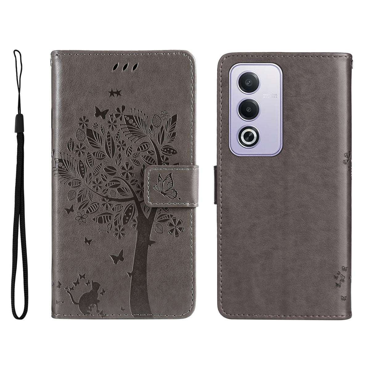 Mobilcover til Oppo A5 5G / Oppo A3 Pro (Indien) 5G / Oppo A3 Pro (Global) 5G / Oppo A80 5G / Oppo K12x 5G (Global) / Oppo A3x 5G (Kina) / Oppo A3x Vitality Edition / Oppo A5 4G med stativ, lædertegnebøger og katteklomønster