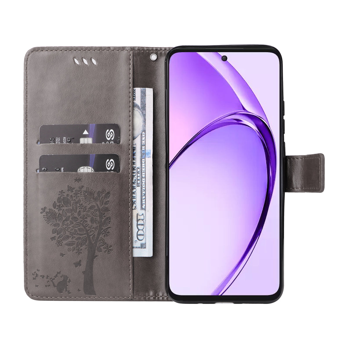 Mobilcover til Oppo A5 5G / Oppo A3 Pro (Indien) 5G / Oppo A3 Pro (Global) 5G / Oppo A80 5G / Oppo K12x 5G (Global) / Oppo A3x 5G (Kina) / Oppo A3x Vitality Edition / Oppo A5 4G med stativ, lædertegnebøger og katteklomønster