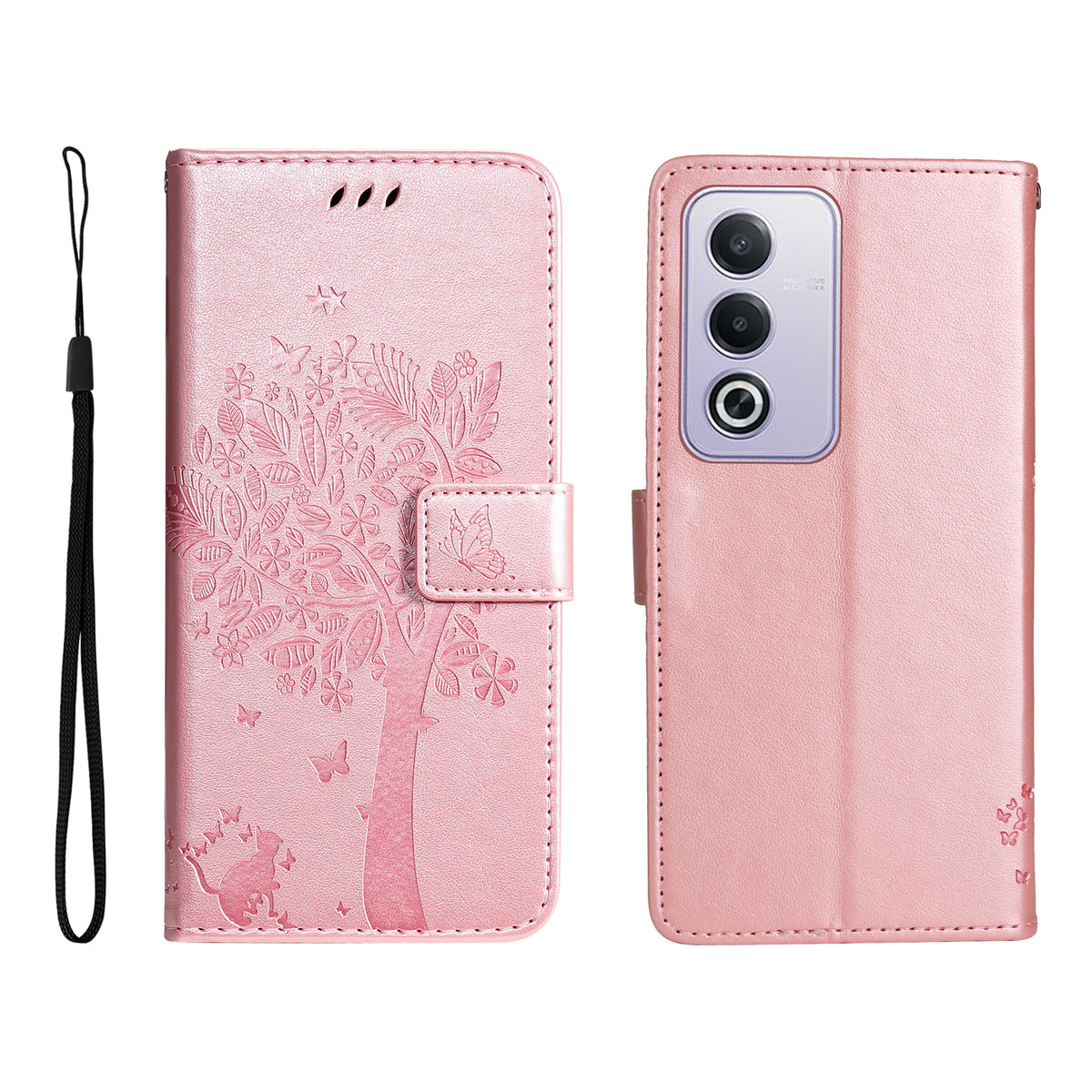 Mobilcover til Oppo A5 5G / Oppo A3 Pro (Indien) 5G / Oppo A3 Pro (Global) 5G / Oppo A80 5G / Oppo K12x 5G (Global) / Oppo A3x 5G (Kina) / Oppo A3x Vitality Edition / Oppo A5 4G med stativ, lædertegnebøger og katteklomønster