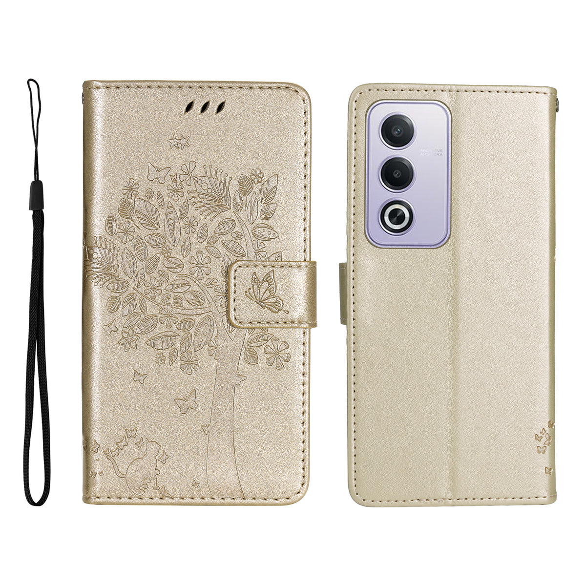 Mobilcover til Oppo A5 5G / Oppo A3 Pro (Indien) 5G / Oppo A3 Pro (Global) 5G / Oppo A80 5G / Oppo K12x 5G (Global) / Oppo A3x 5G (Kina) / Oppo A3x Vitality Edition / Oppo A5 4G med stativ, lædertegnebøger og katteklomønster