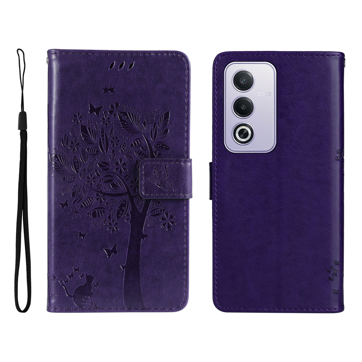 Mobilcover til Oppo A5 5G / Oppo A3 Pro (Indien) 5G / Oppo A3 Pro (Global) 5G / Oppo A80 5G / Oppo K12x 5G (Global) / Oppo A3x 5G (Kina) / Oppo A3x Vitality Edition / Oppo A5 4G med stativ, lædertegnebøger og katteklomønster