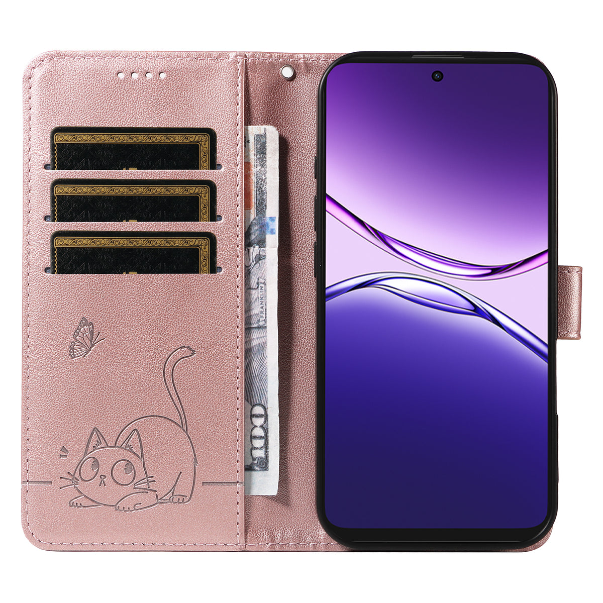 For Oppo A5 Energy 5G (China) / Oppo A5 Pro 5G (Global) Case Cat Pattern Imprint Leather Phone Cover with Wrist Strap