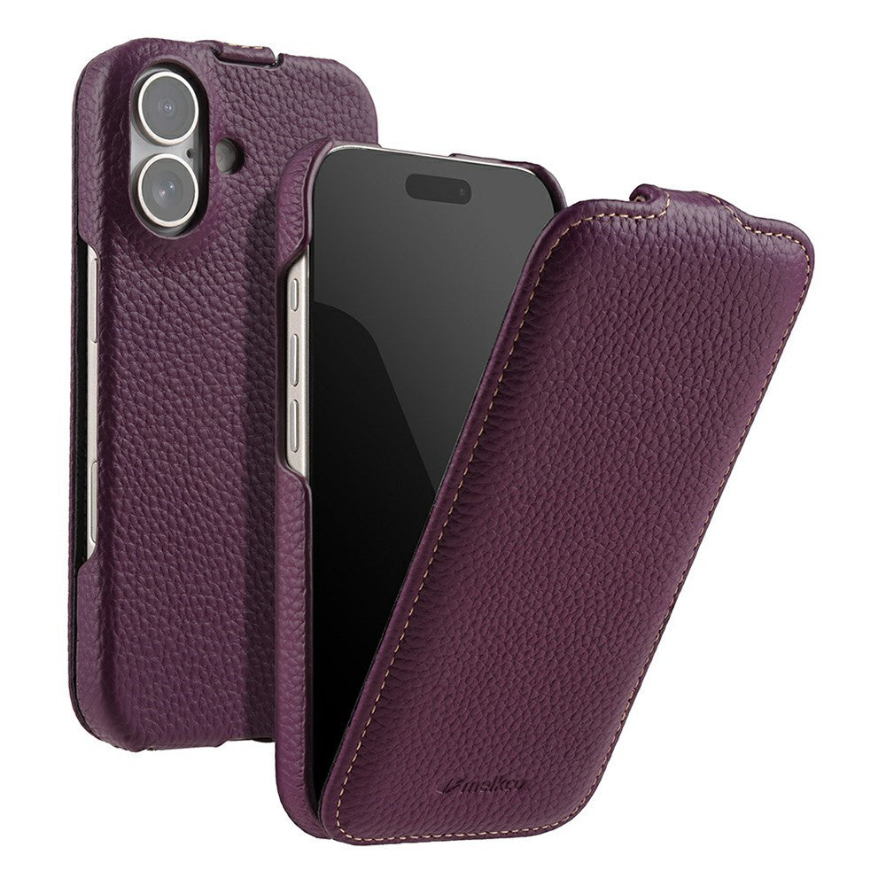 MELKCO Til iPhone 17-cover Kompatibelt med MagSafe Lodret Flip Ægte Koskindlæder + PC Telefoncover