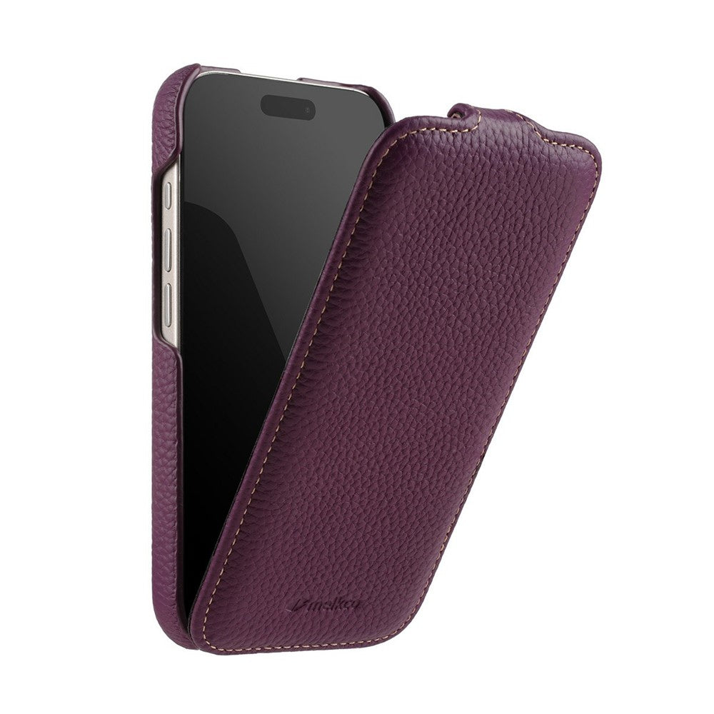 MELKCO Til iPhone 17-cover Kompatibelt med MagSafe Lodret Flip Ægte Koskindlæder + PC Telefoncover