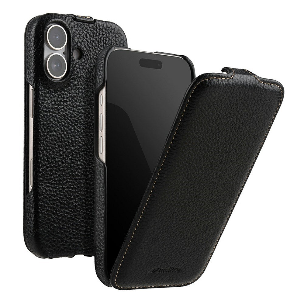 MELKCO Til iPhone 17-cover Kompatibelt med MagSafe Lodret Flip Ægte Koskindlæder + PC Telefoncover
