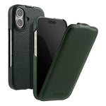 MELKCO Til iPhone 17-cover Kompatibelt med MagSafe Lodret Flip Ægte Koskindlæder + PC Telefoncover