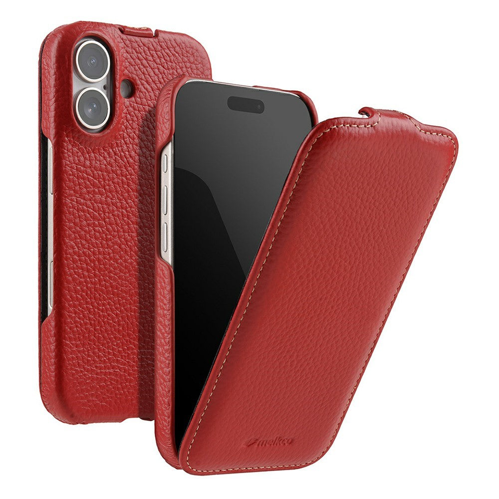 MELKCO Til iPhone 17-cover Kompatibelt med MagSafe Lodret Flip Ægte Koskindlæder + PC Telefoncover