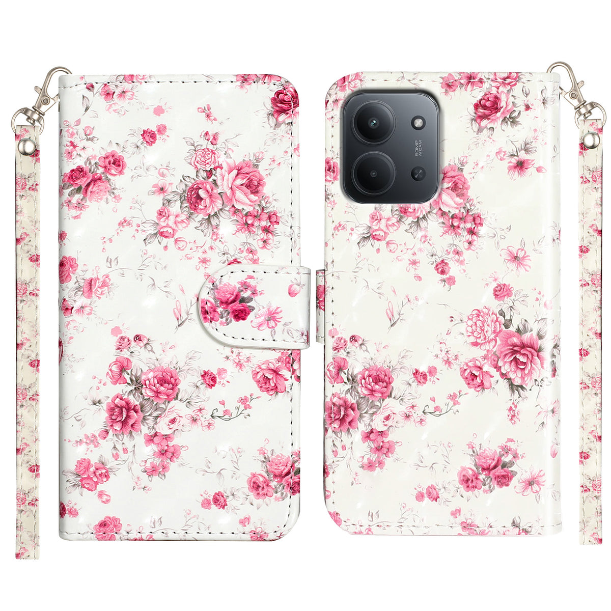 For Xiaomi Redmi 15C 4G (Global) (171mm) Wallet Case 3D Pattern Printed Leather Phone Cover with Strap