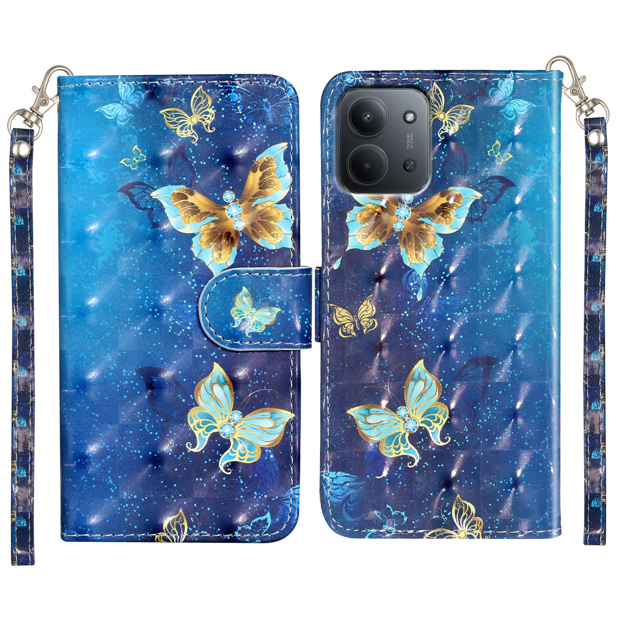 For Xiaomi Redmi 15C 4G (Global) (171mm) Wallet Case 3D Pattern Printed Leather Phone Cover with Strap