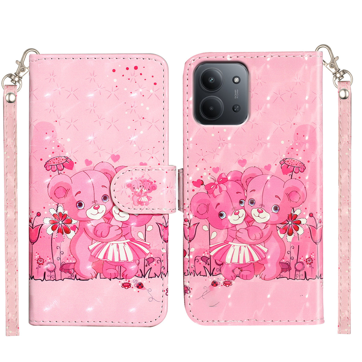 For Xiaomi Redmi 15C 4G (Global) (171mm) Wallet Case 3D Pattern Printed Leather Phone Cover with Strap