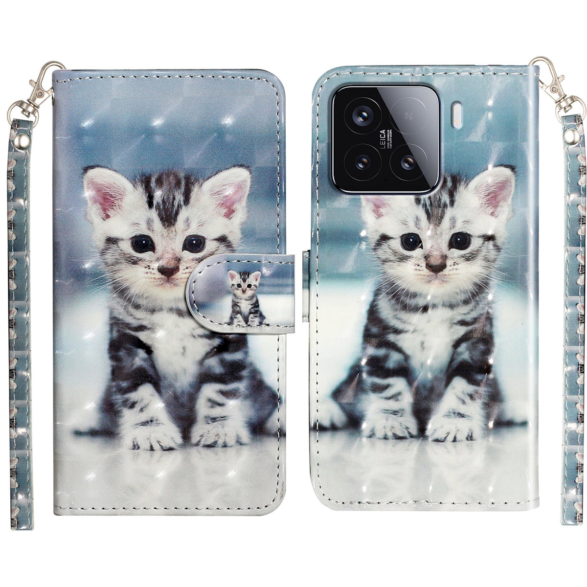 For Xiaomi 15T Wallet Case 3D Pattern Printed Leather Phone Cover with Strap