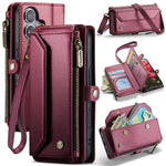 CASEME For iPhone 17 Leather Case  C36 Zipper 10 Card Slots Phone Cover with Straps