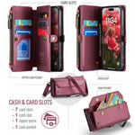 CASEME For iPhone 17 Leather Case  C36 Zipper 10 Card Slots Phone Cover with Straps