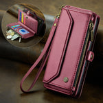 CASEME For iPhone 17 Leather Case  C36 Zipper 10 Card Slots Phone Cover with Straps
