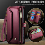CASEME For iPhone 17 Leather Case  C36 Zipper 10 Card Slots Phone Cover with Straps
