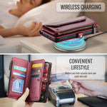 CASEME For iPhone 17 Leather Case  C36 Zipper 10 Card Slots Phone Cover with Straps