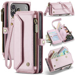 CASEME For iPhone 18 Pro / 17 Pro Leather Case C36 Zipper 10 Card Slots Phone Cover with Straps