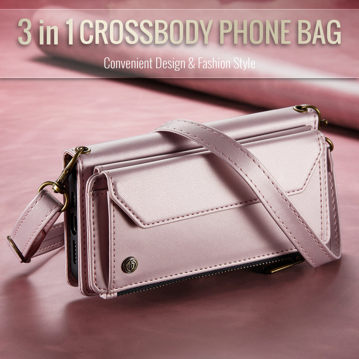 CASEME For iPhone 18 Pro / 17 Pro Leather Case C36 Zipper 10 Card Slots Phone Cover with Straps