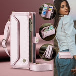 CASEME For iPhone 18 Pro / 17 Pro Leather Case C36 Zipper 10 Card Slots Phone Cover with Straps