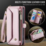 CASEME For iPhone 18 Pro / 17 Pro Leather Case C36 Zipper 10 Card Slots Phone Cover with Straps