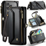 CASEME For iPhone 18 Pro / 17 Pro Leather Case C36 Zipper 10 Card Slots Phone Cover with Straps