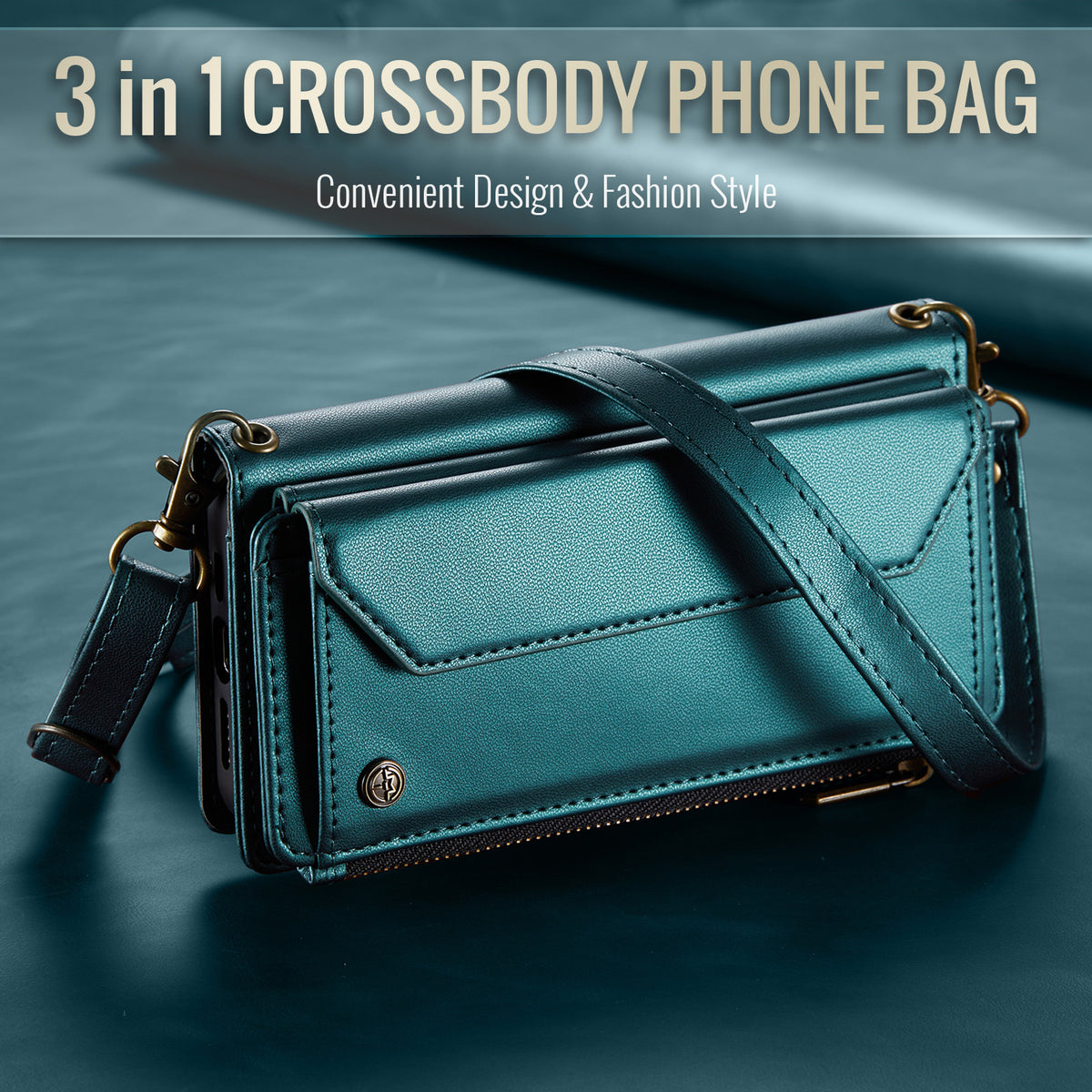 CASEME For iPhone 18 Pro Max / 17 Pro Max Leather Case C36 Zipper 10 Card Slots Phone Cover with Straps