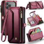 CASEME For iPhone 18 Pro Max / 17 Pro Max Leather Case C36 Zipper 10 Card Slots Phone Cover with Straps