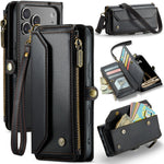 CASEME For iPhone 18 Pro Max / 17 Pro Max Leather Case C36 Zipper 10 Card Slots Phone Cover with Straps