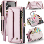 CASEME For iPhone 18 Pro Max / 17 Pro Max Leather Case C36 Zipper 10 Card Slots Phone Cover with Straps